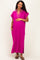 Magenta Striped Collared Side Slit Maternity Midi Dress