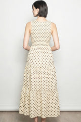 Cream Polka Dot Smocked Tiered Maxi Dress
