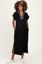 Black Striped Collared Side Slit Maternity Midi Dress