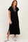 Black Striped Collared Side Slit Midi Dress
