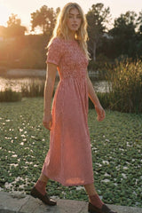 Cherry Smocked Gingham Midi Dress