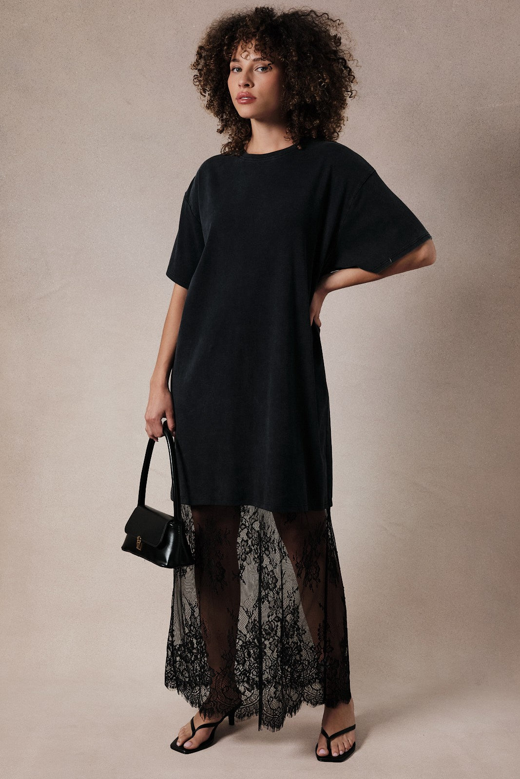 Black Lace Bottom T-Shirt Dress