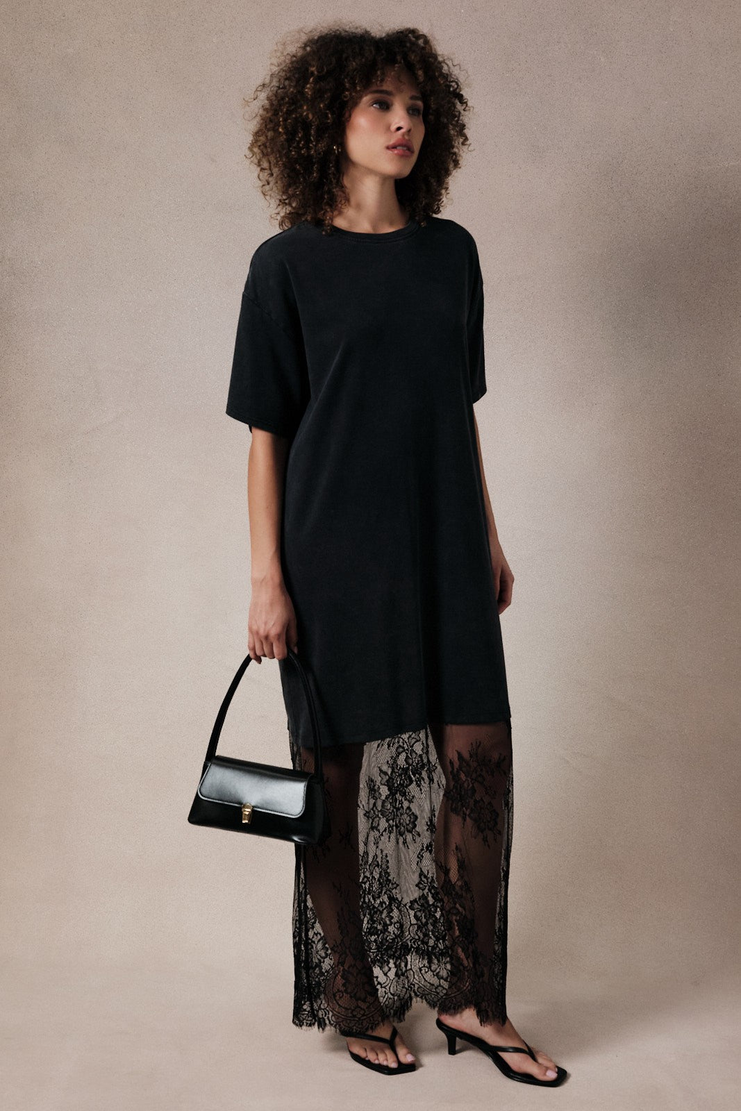 Black Lace Bottom T-Shirt Dress