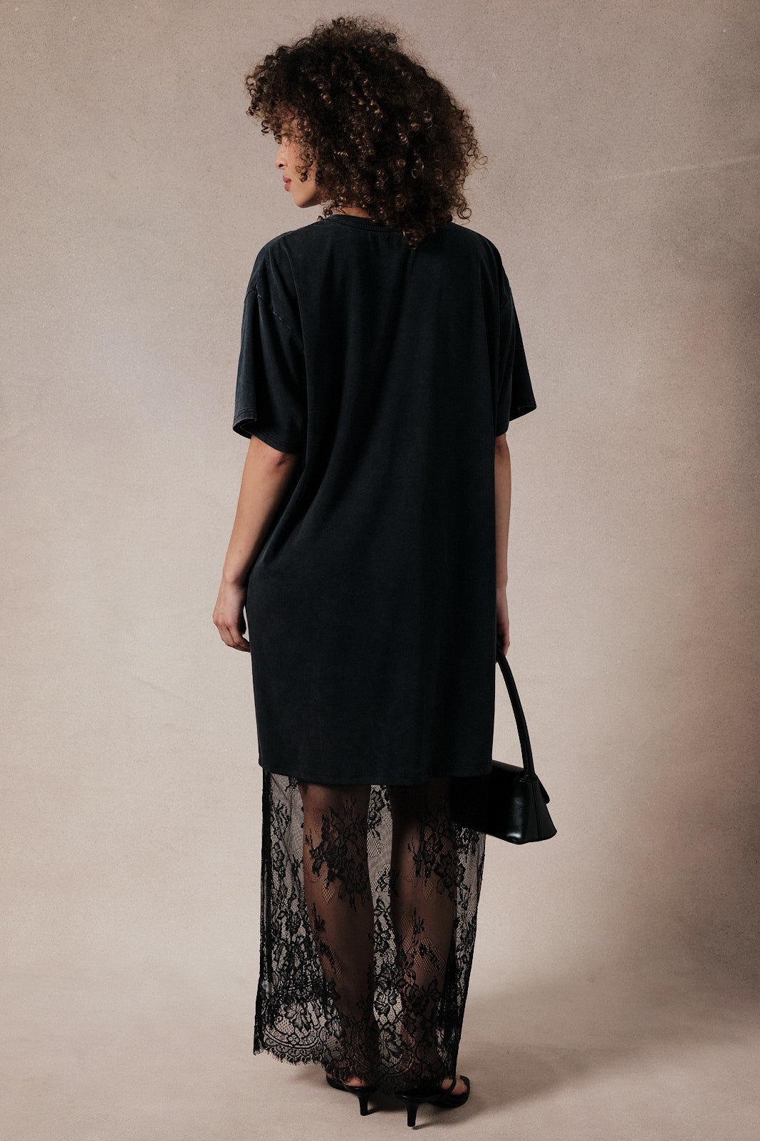 Black Lace Bottom T-Shirt Dress