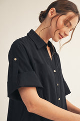 Black Side Slit Button Down Midi Dress
