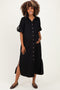 Black Side Slit Button Down Maternity Midi Dress