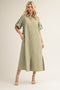 Sage Side Slit Button Down Midi Dress