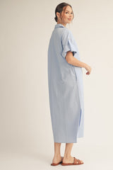 Light Blue Side Slit Button Down Midi Dress