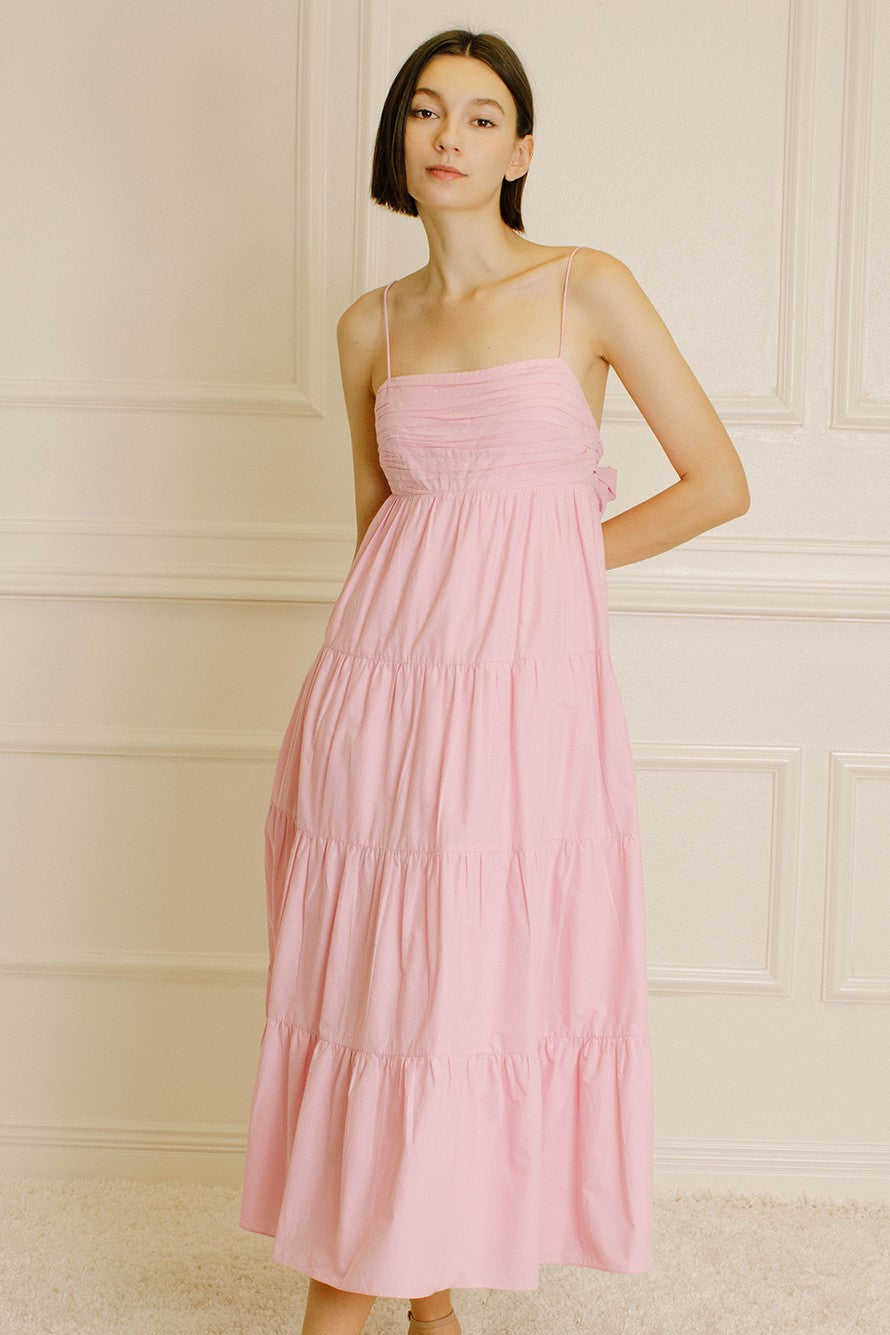 Light Pink Tiered Bow Detail Midi Dress