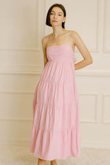 Light Pink Tiered Bow Detail Midi Dress