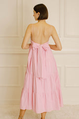 Light Pink Tiered Bow Detail Midi Dress