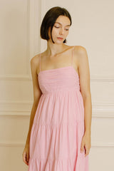 Light Pink Tiered Bow Detail Midi Dress