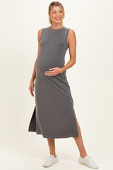 Charcoal Side Slit Maternity Midi Tank Dress