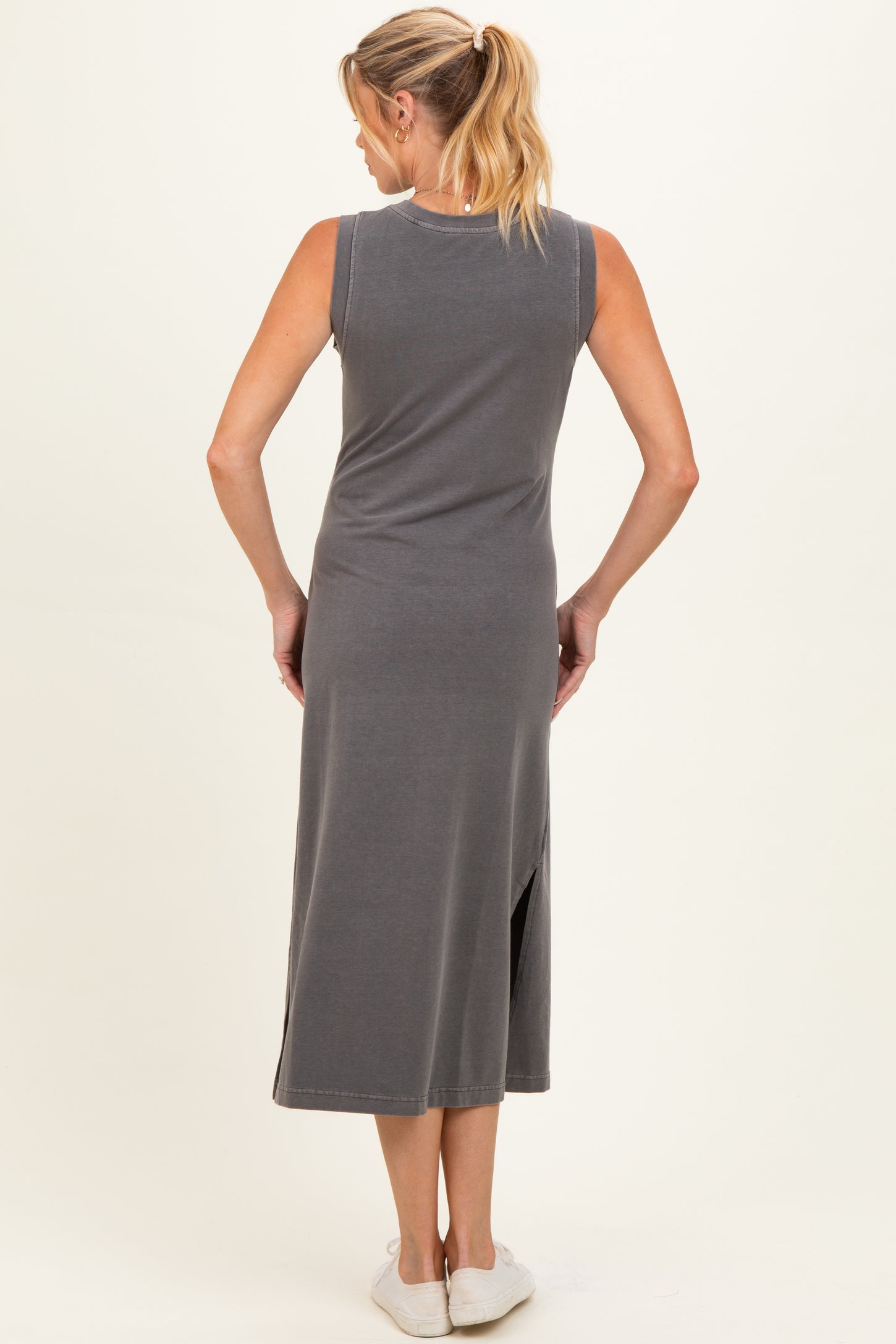 Charcoal Side Slit Maternity Midi Tank Dress