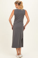 Charcoal Side Slit Maternity Midi Tank Dress