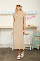 Light Mocha Side Slit Midi Tank Dress