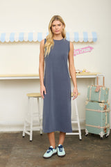 Navy Side Slit Maternity Midi Tank Dress