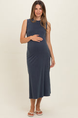 Navy Side Slit Maternity Midi Tank Dress