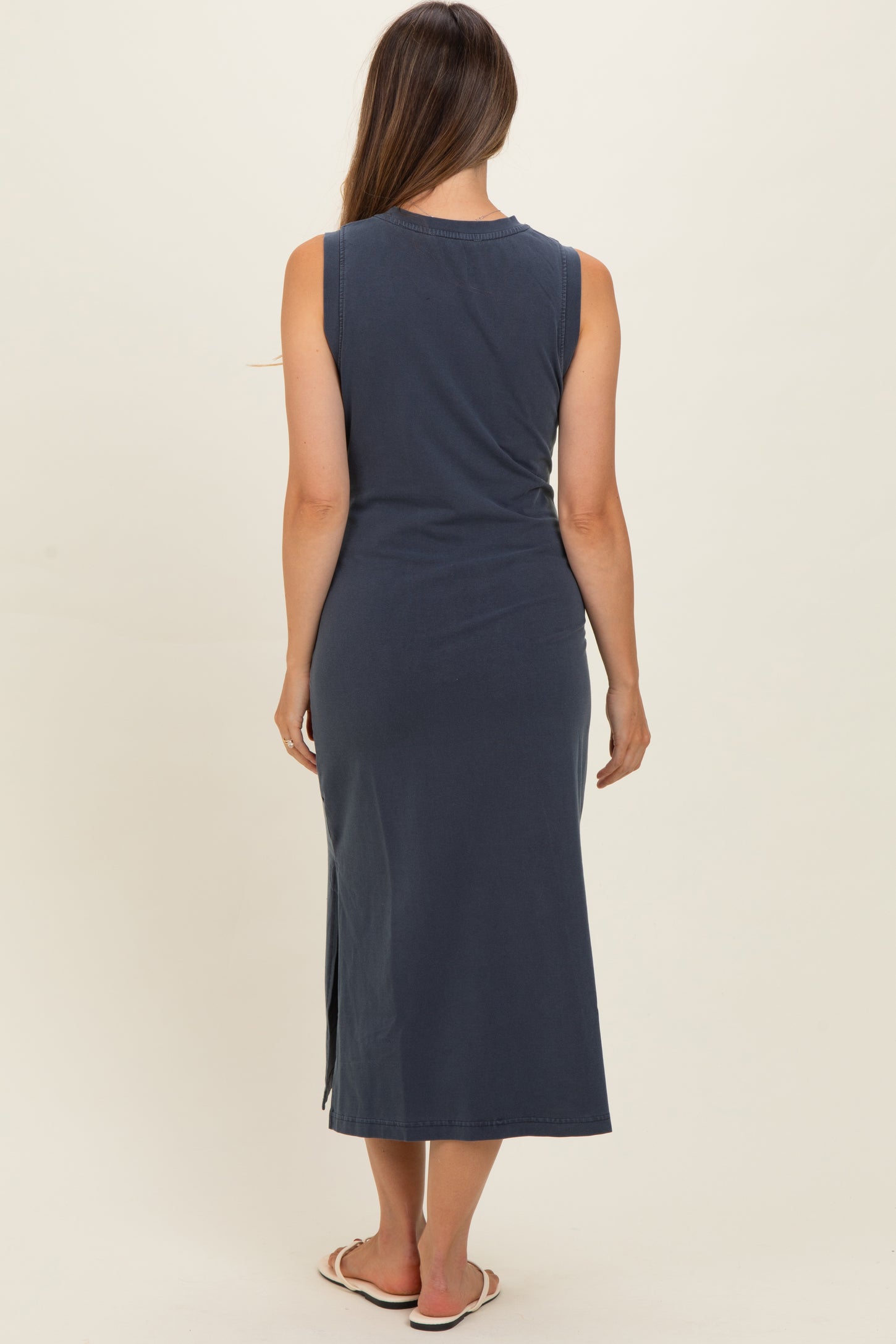 Navy Side Slit Maternity Midi Tank Dress