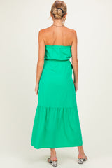 Green Strapless Cinched Waist Tie Maternity Maxi Dress