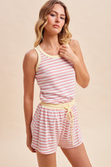 Blush Striped Solid Trim Tank Short Set