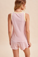 Blush Striped Solid Trim Tank Short Set
