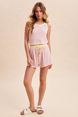 Blush Striped Solid Trim Tank Short Set