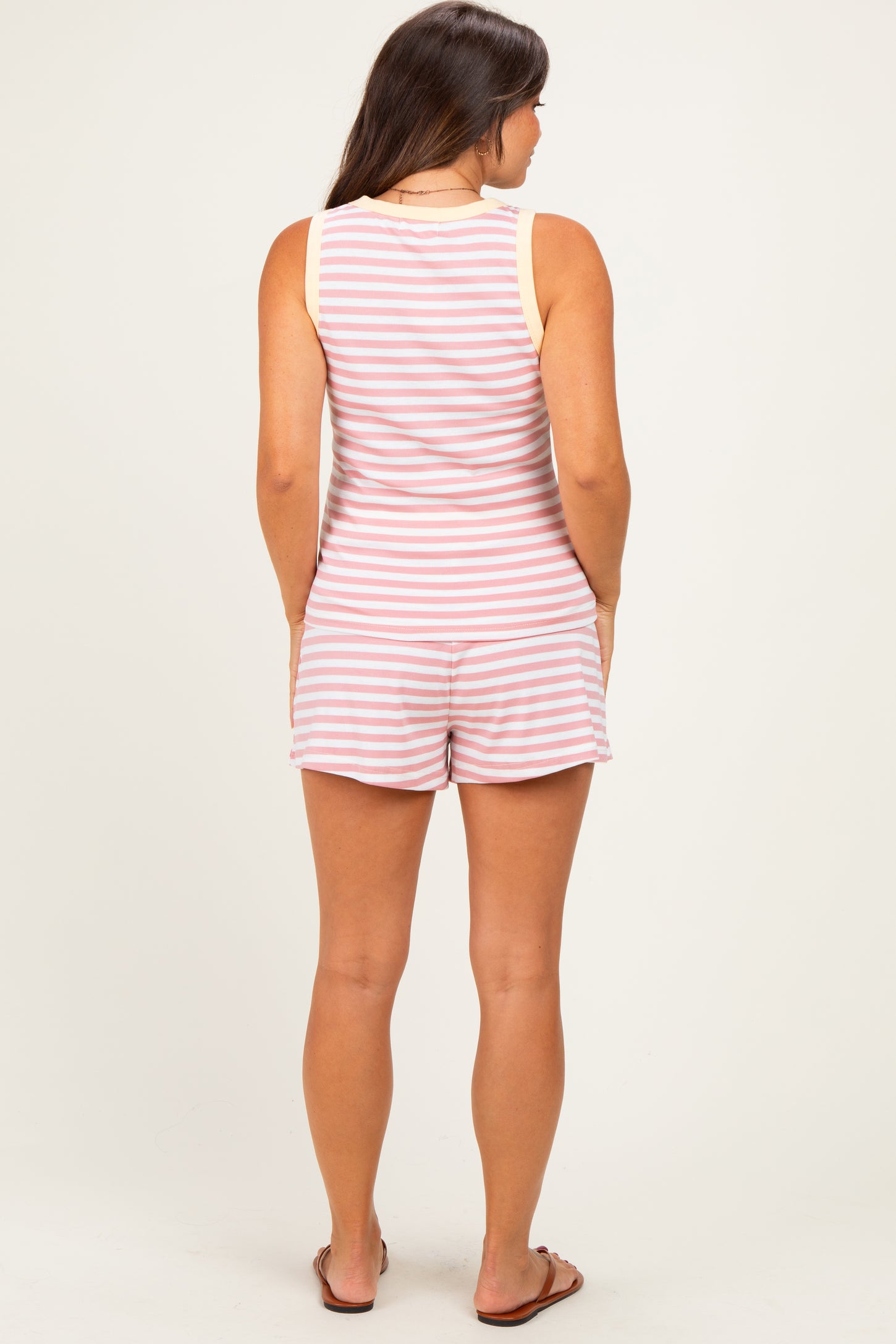 Blush Striped Solid Trim Tank Short Maternity Set
