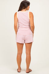 Blush Striped Solid Trim Tank Short Maternity Set