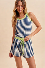 Navy Striped Solid Trim Tank Short Maternity Set
