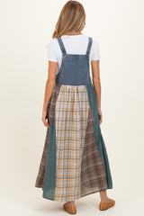 Denim Plaid Colorblock Overall Maternity Dress