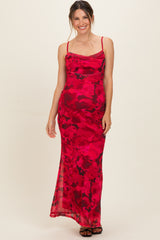Red Printed Crisscross Back Maternity Maxi Dress