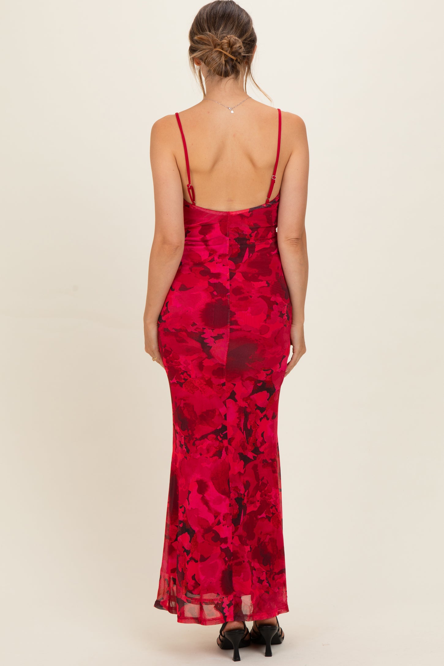 Red Printed Crisscross Back Maternity Maxi Dress