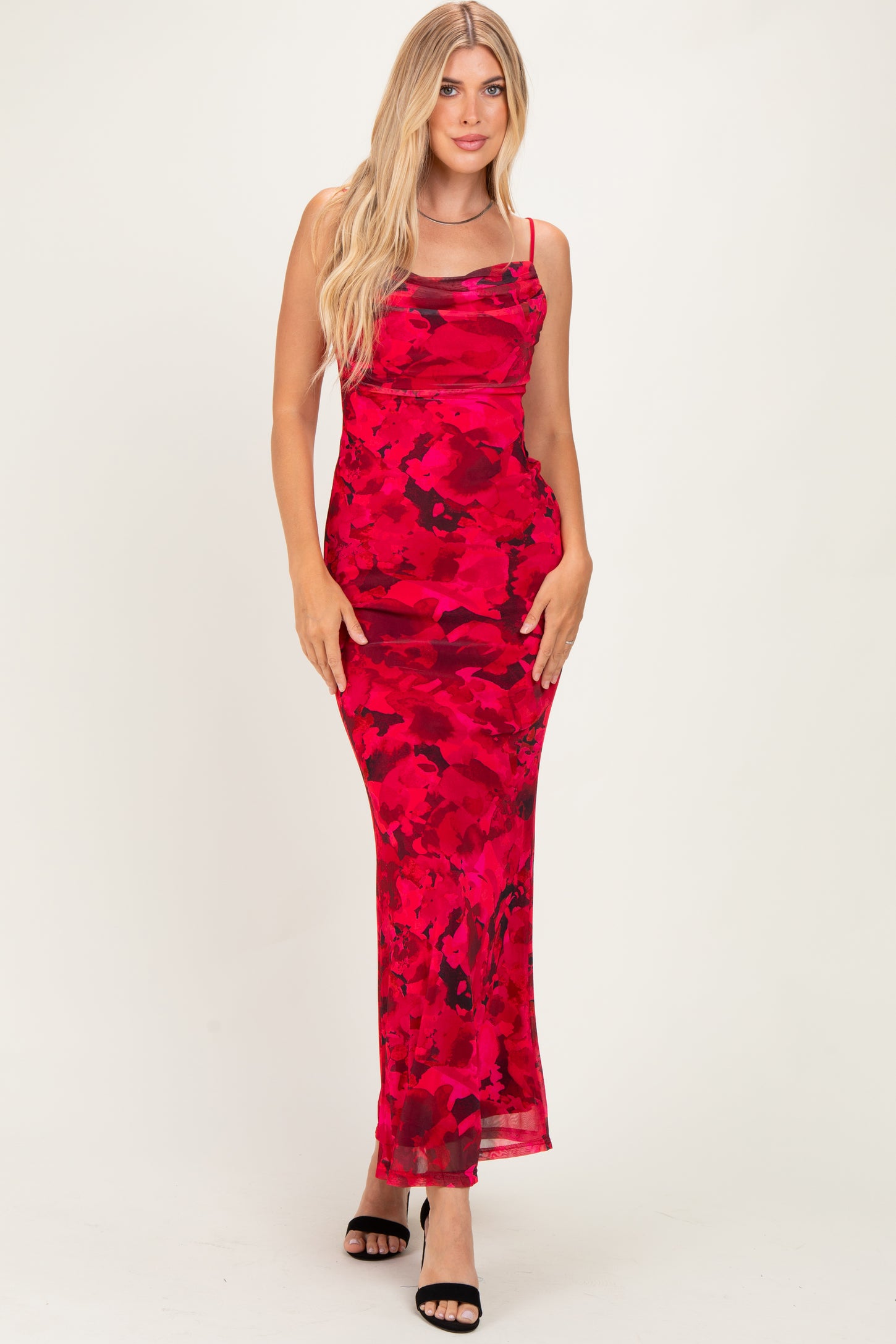 Red Printed Crisscross Back Maxi Dress