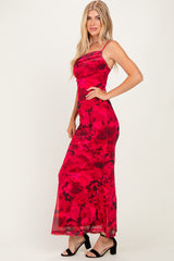 Red Printed Crisscross Back Maxi Dress
