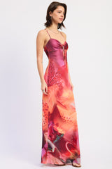 Pink Printed Crisscross Back Maxi Dress