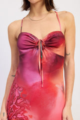 Pink Printed Crisscross Back Maxi Dress
