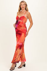 Pink Printed Crisscross Back Maternity Maxi Dress