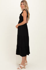 Black Smocked Tiered Ruffle Detail Dress