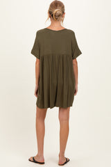 Olive V-Neck Basic Maternity Dress