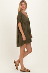 Olive V-Neck Basic Dress