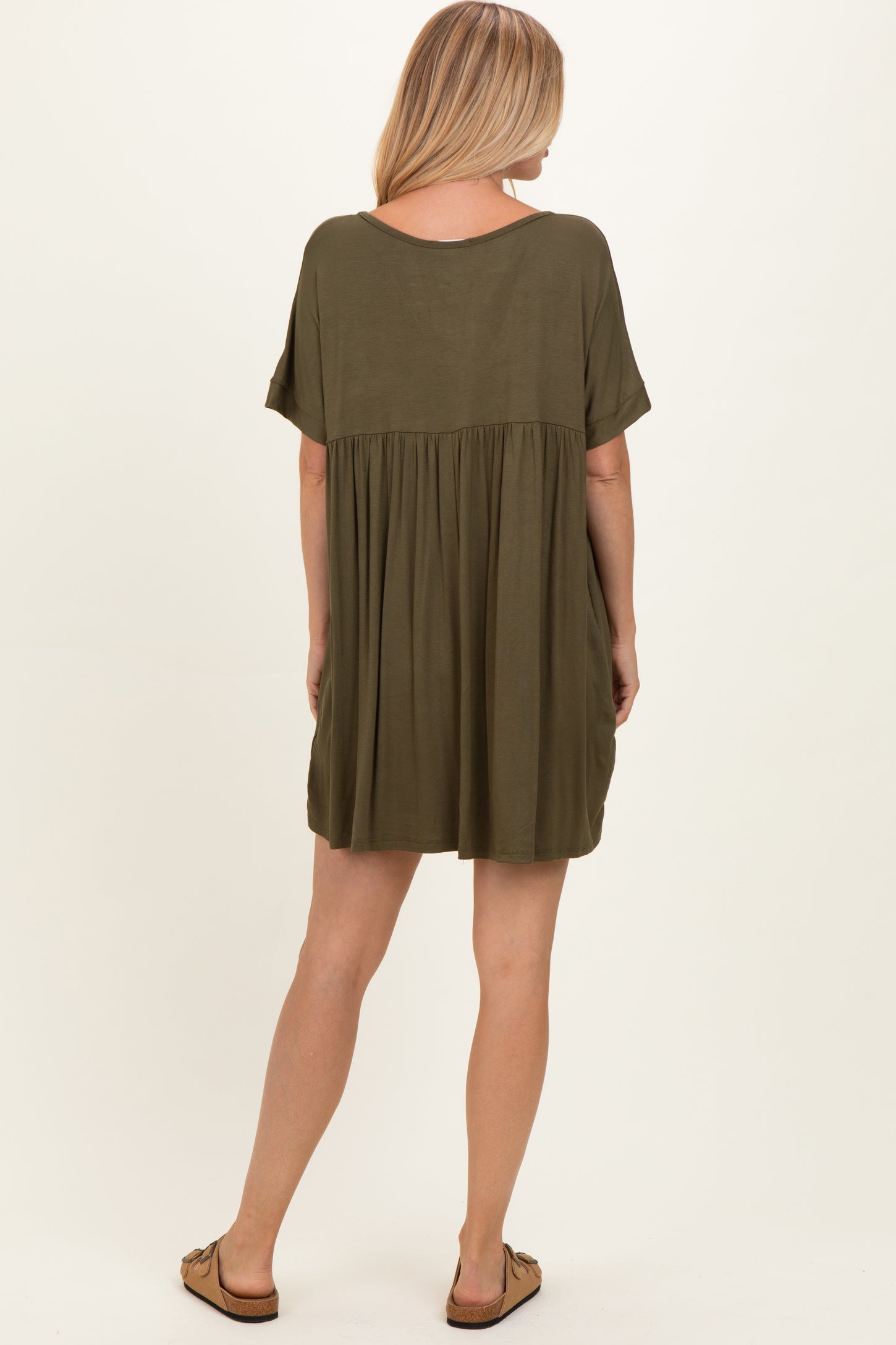 Olive V-Neck Basic Dress