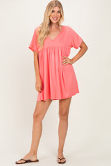 Coral V-Neck Basic Maternity Dress