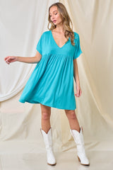 Teal V-Neck Basic Dress