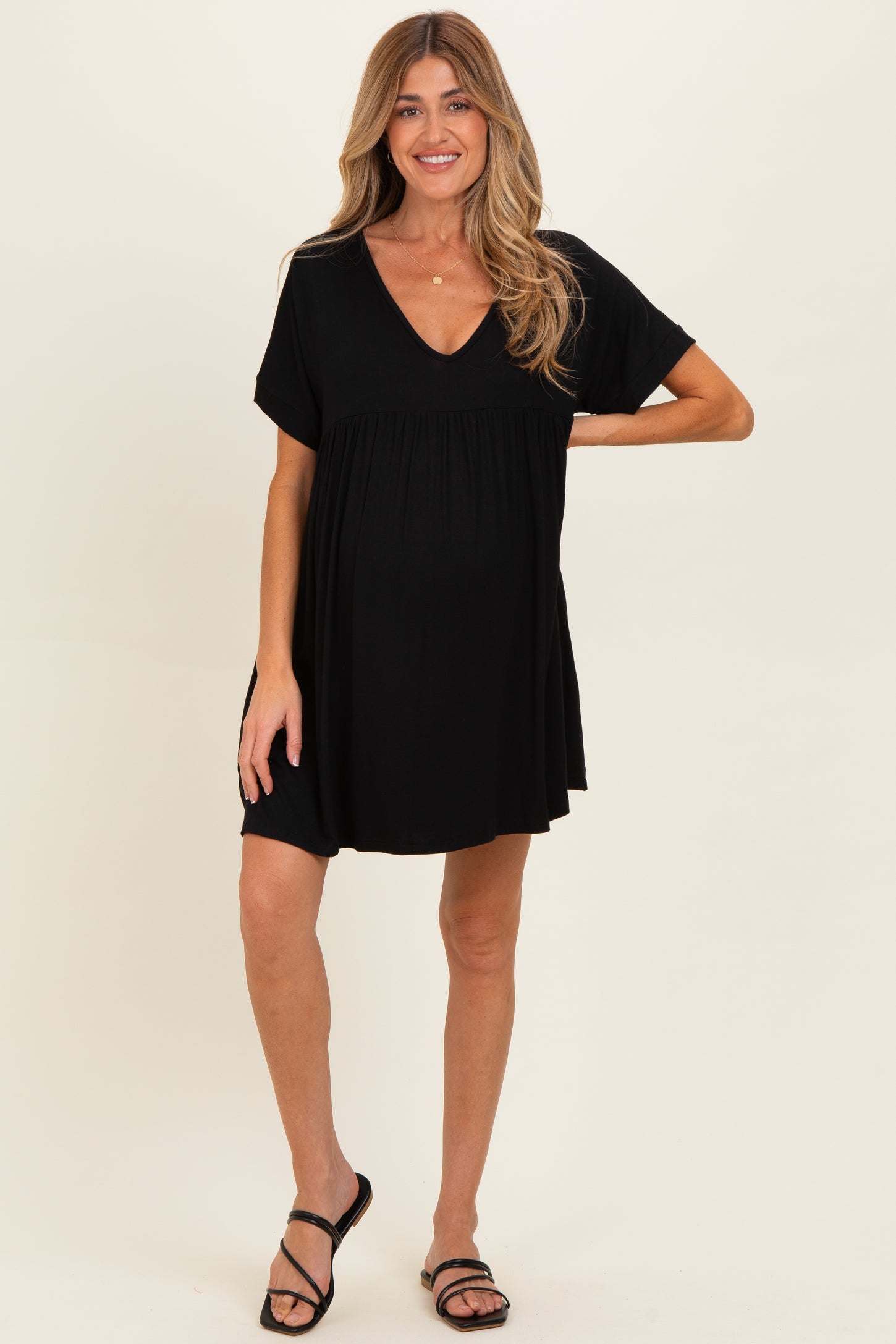 Black V-Neck Basic Maternity Dress