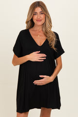 Black V-Neck Basic Maternity Dress