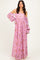 Pink Off Shoulder Long Sleeve Maxi Dress