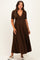Brown Short Sleeve V-Neck Maternity Maxi Dress