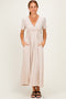 Oatmeal Short Sleeve V-Neck Maxi Dress