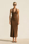 Hazel Knit Halter Gold Ring Maxi Dress